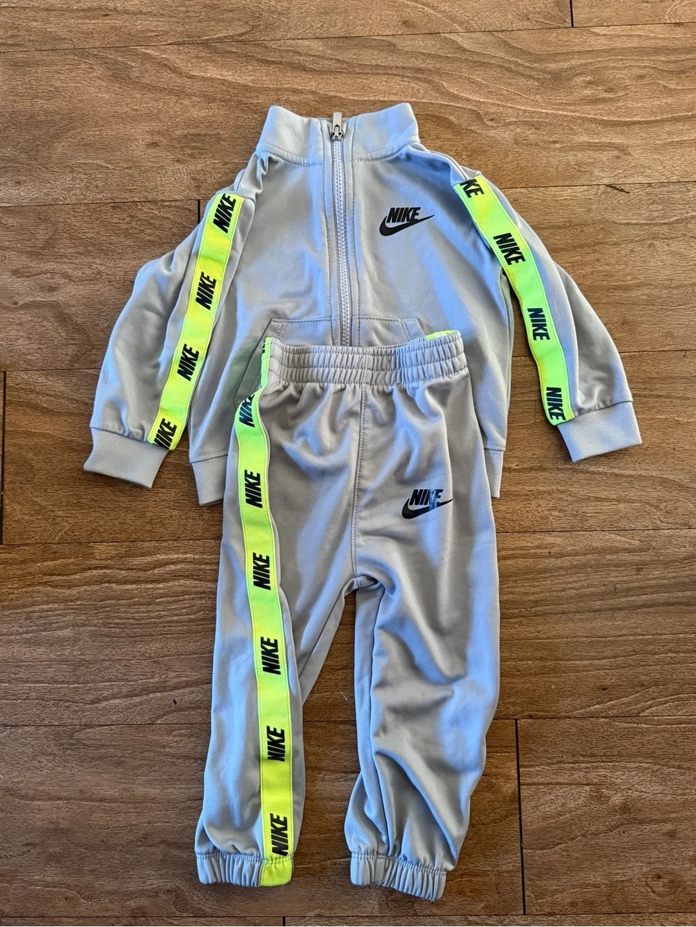 Nike Grey Kids Tracksuit with Neon Yellow Stripe